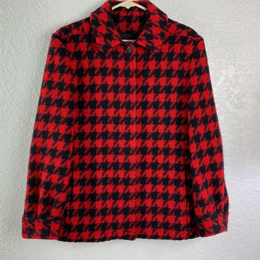 Pendleton 100% Wool Red and Black Houndstooth Coat
